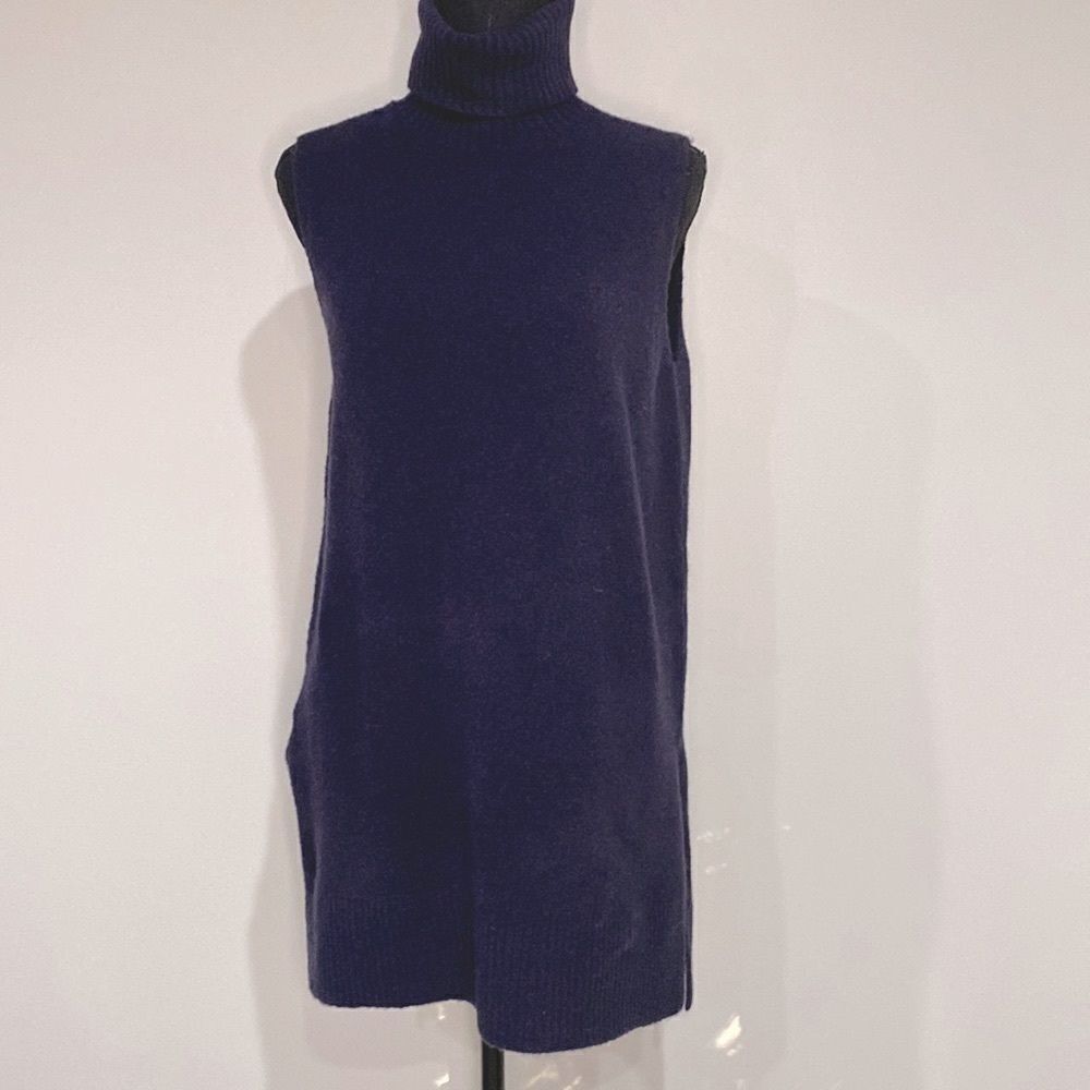 Ann Taylor Wool Blend Navy Blue Sleeveless Turtleneck Dress